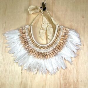 Traditional Balinese Papua Necklace, Bali Shells Decor Feathered Ribbon Necklace
